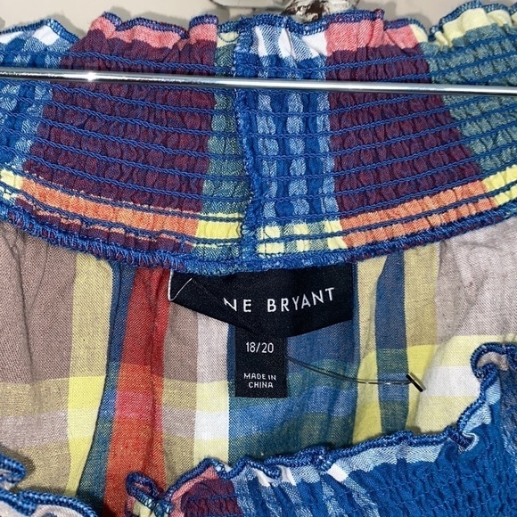 Lane Bryant shirt Linen/Cotton Blend Plaid Off The Shoulder Top Size NEW 18 20 - Picture 3 of 6